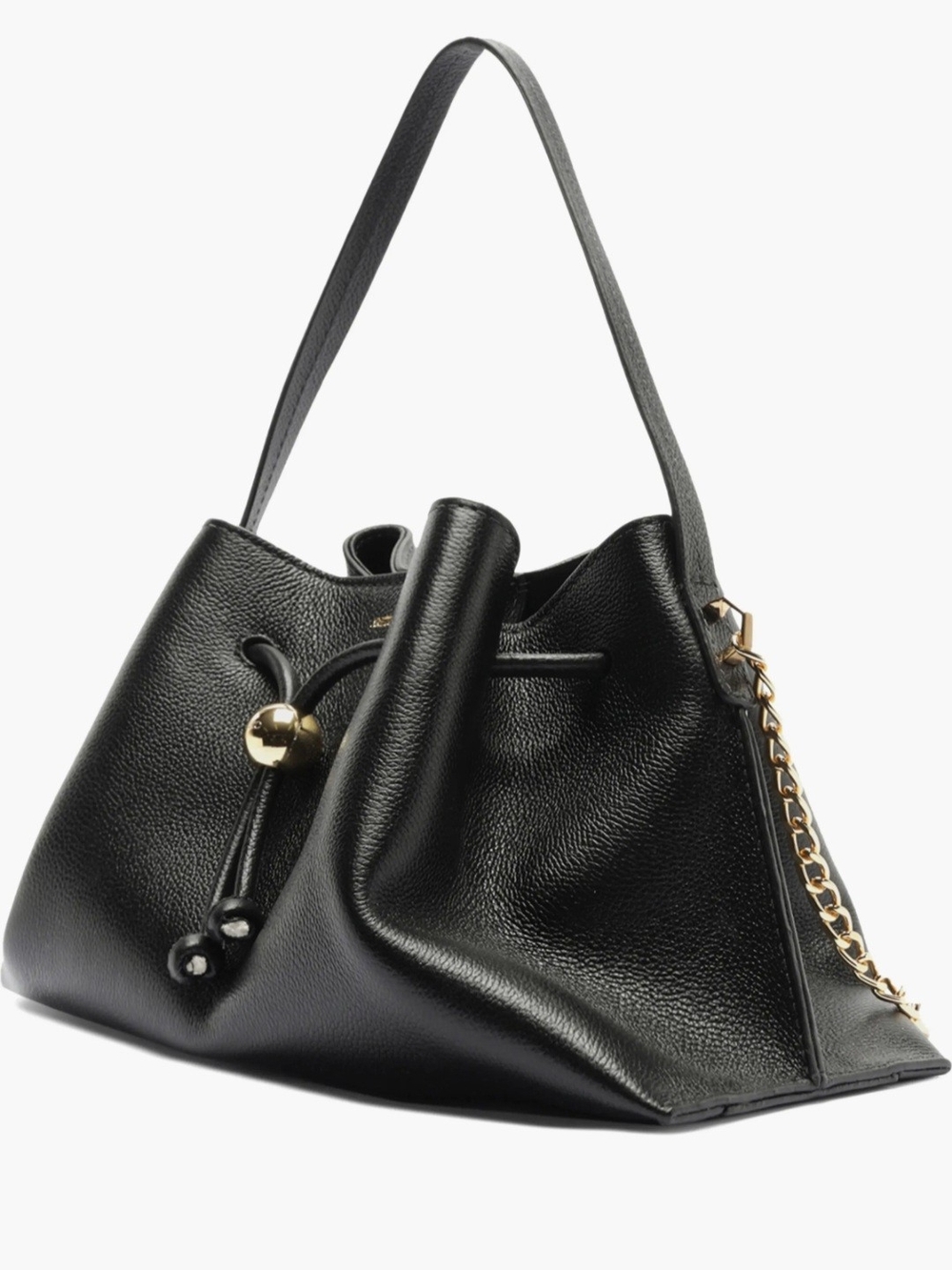 NWT Arezzo Medium Leather Drawstring Shoulder Bag - Black & Gold - Picture 3 of 8